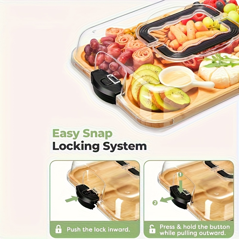 2-In-1 Wooden Serving Plate And Cheese Board, Portable Bento Lunch Tray Serving Platter And Cutting Board, a Dust-Proof Storage Solution for Snacks, Ideal for Use in The Kitchen, Dining Room, Or for Picnics