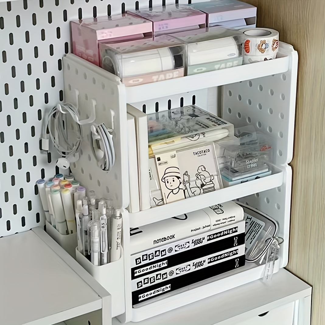 

Desk Storage Rack Hole Board Pen Holder Hook Storage Rack Stationery Organizer Work Position Display Shelf Simple Desk Storage Rack Stationery Storage Basket Dormitory Desk Office Hook