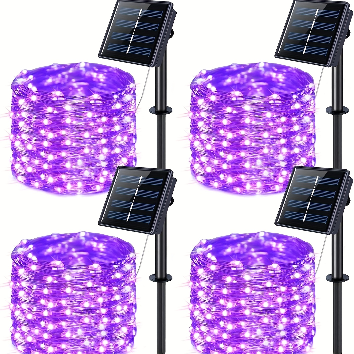 TEMU Solar Christmas Lights 4 Pack Purple, Each 47ft 120 Led Solar String Lights, 8 Solar Fairy Lights For Garden Wedding Christmas Decor