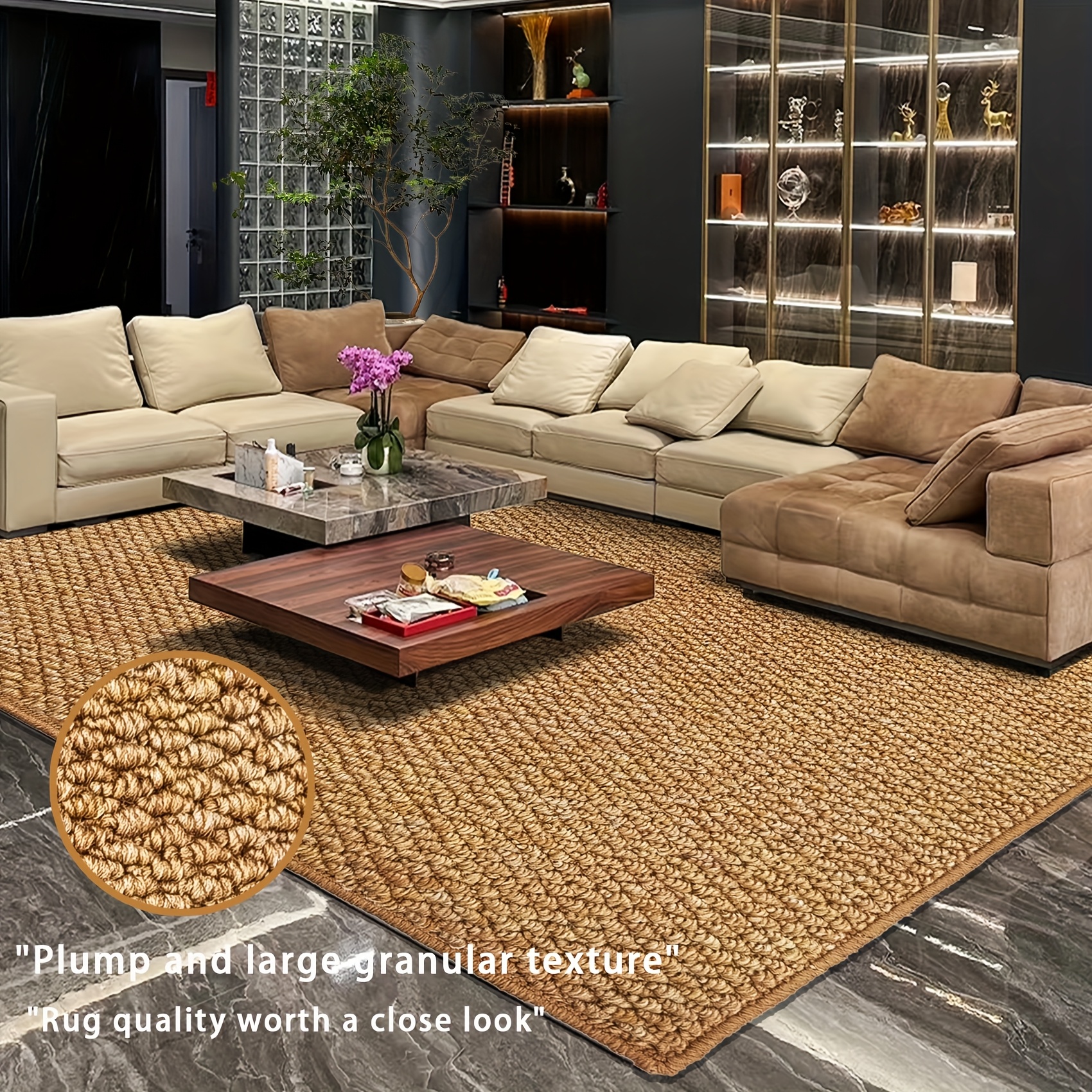 1pc versatile   jute pineapple circle rug brown rectangular living room area rug full large particle texture premium texture weighs 1250 grams per   suitable for living room sofa bedroom bedside tatami study  