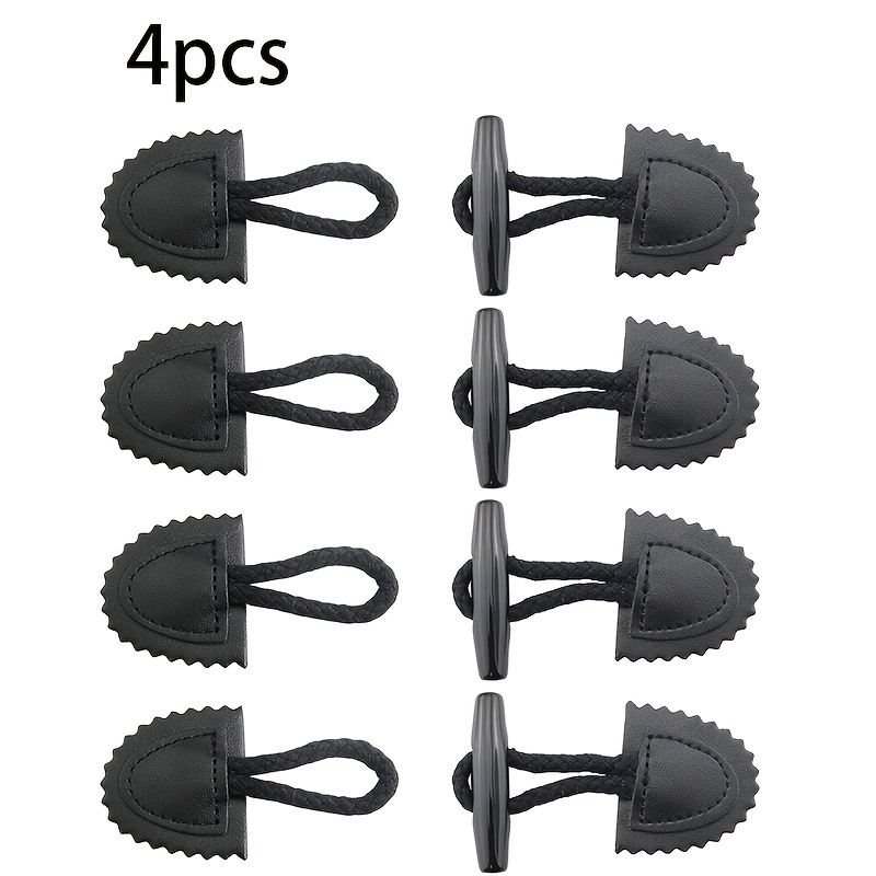 4pcs Toggle Closure With Wooden Horn Button Diy Sewing Button Accessories Black Leather Sew-on Closure Coat Jacket Duffle