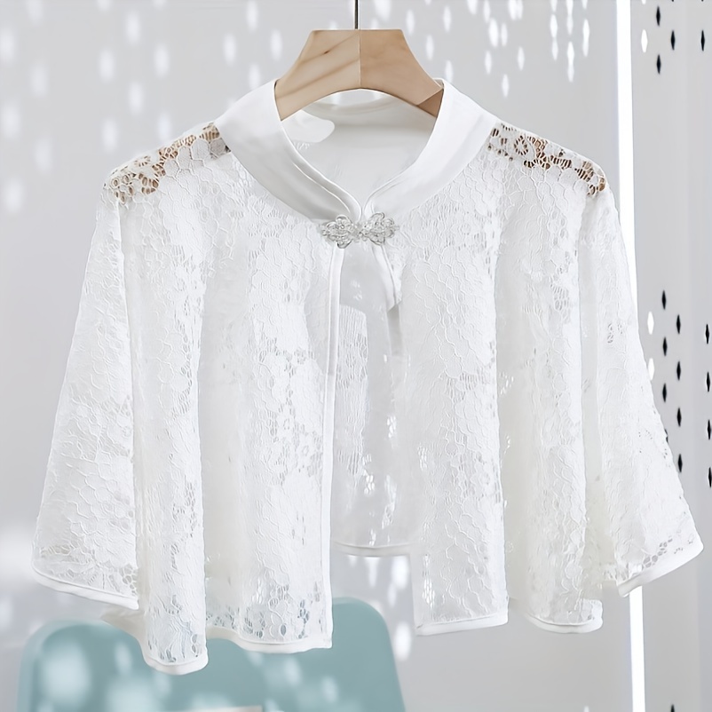 TEMU Women's Elegant Floral Lace Shawl - Breathable Evening Cashmere, Solid Color, , Good Stretch, Perfect For Night Out - Windproof And , Hand