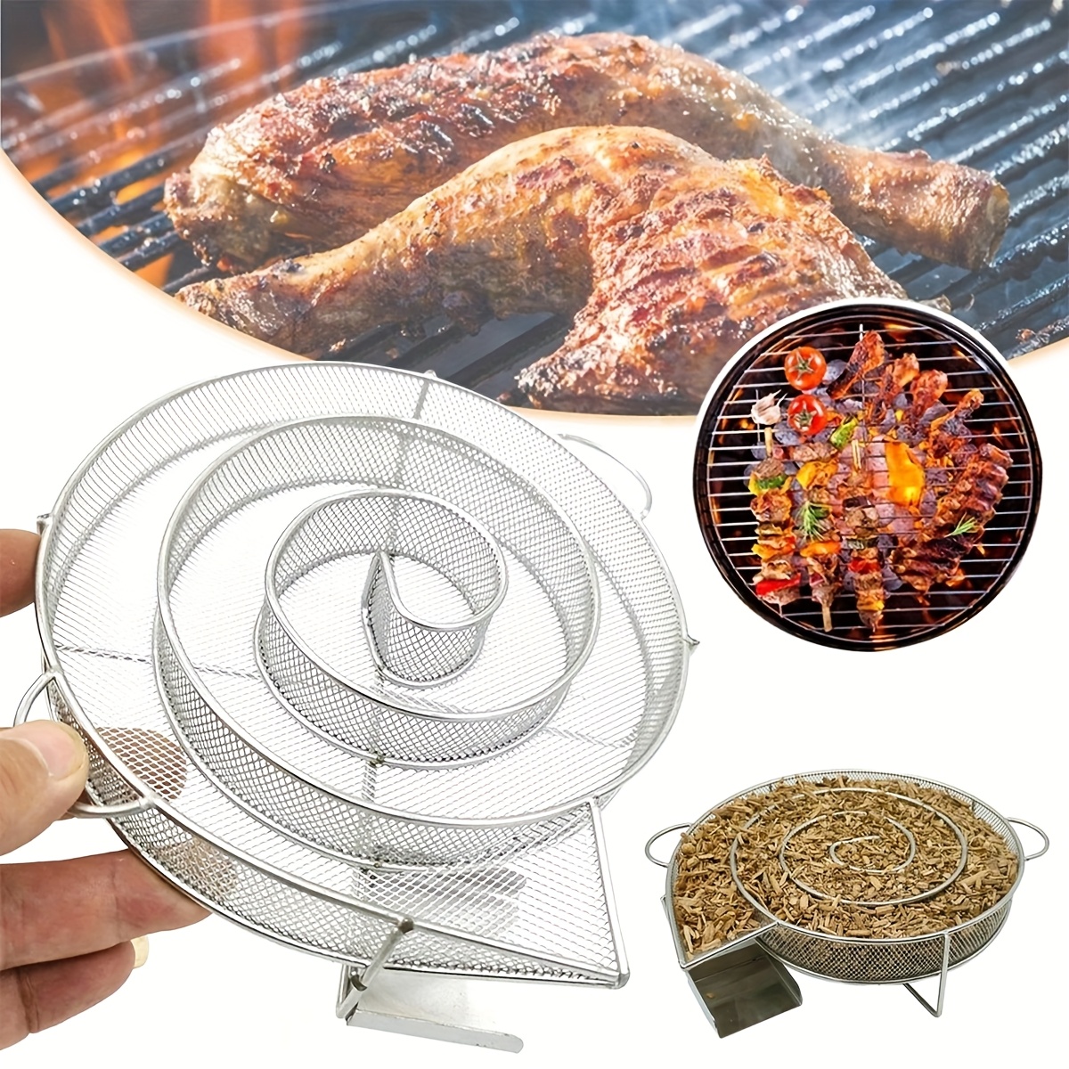 

1pc 7-inch Metal Cold For Bbq Or Smoking Wood Pellets, Suitable For Smoking Salmon, Cheese, , Food-safe, No Electricity Needed, Silvery Grey