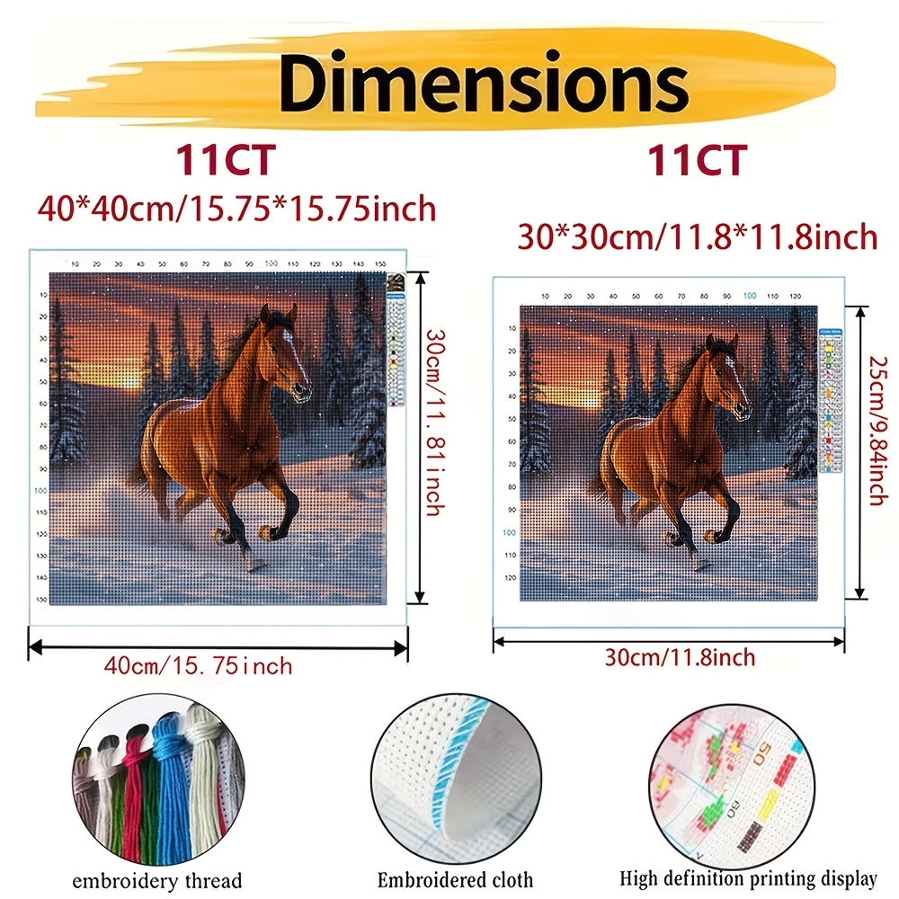 Stitch Print Set, Frameless Galloping Horses in Snowy Sunset Pattern