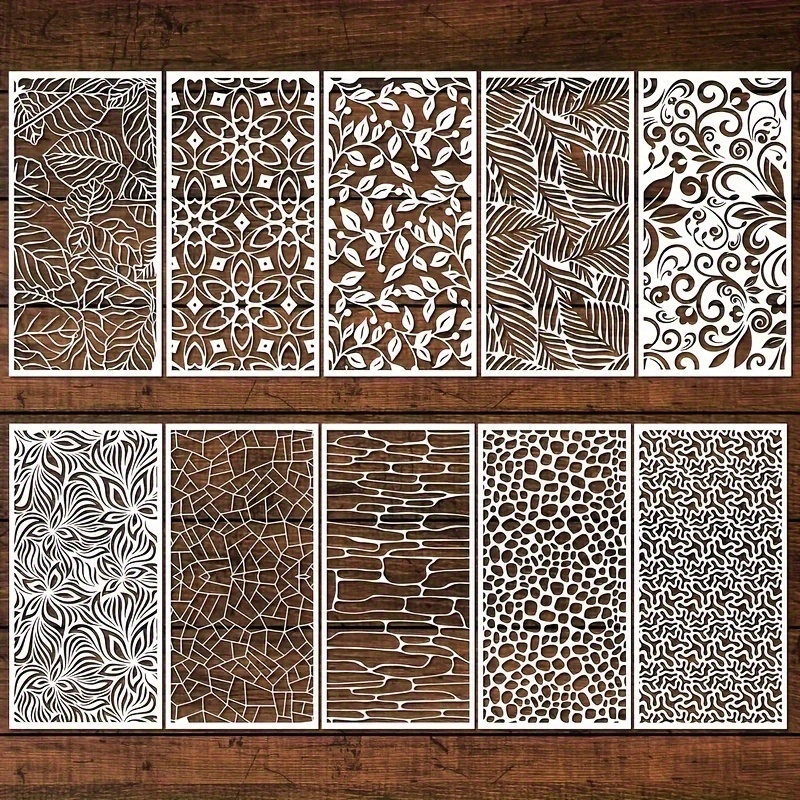 10pcs Reusable Textured Hollow Diy Painting Stencils For Walls, Paper, Frames, Fabric & Wood - Easy Material