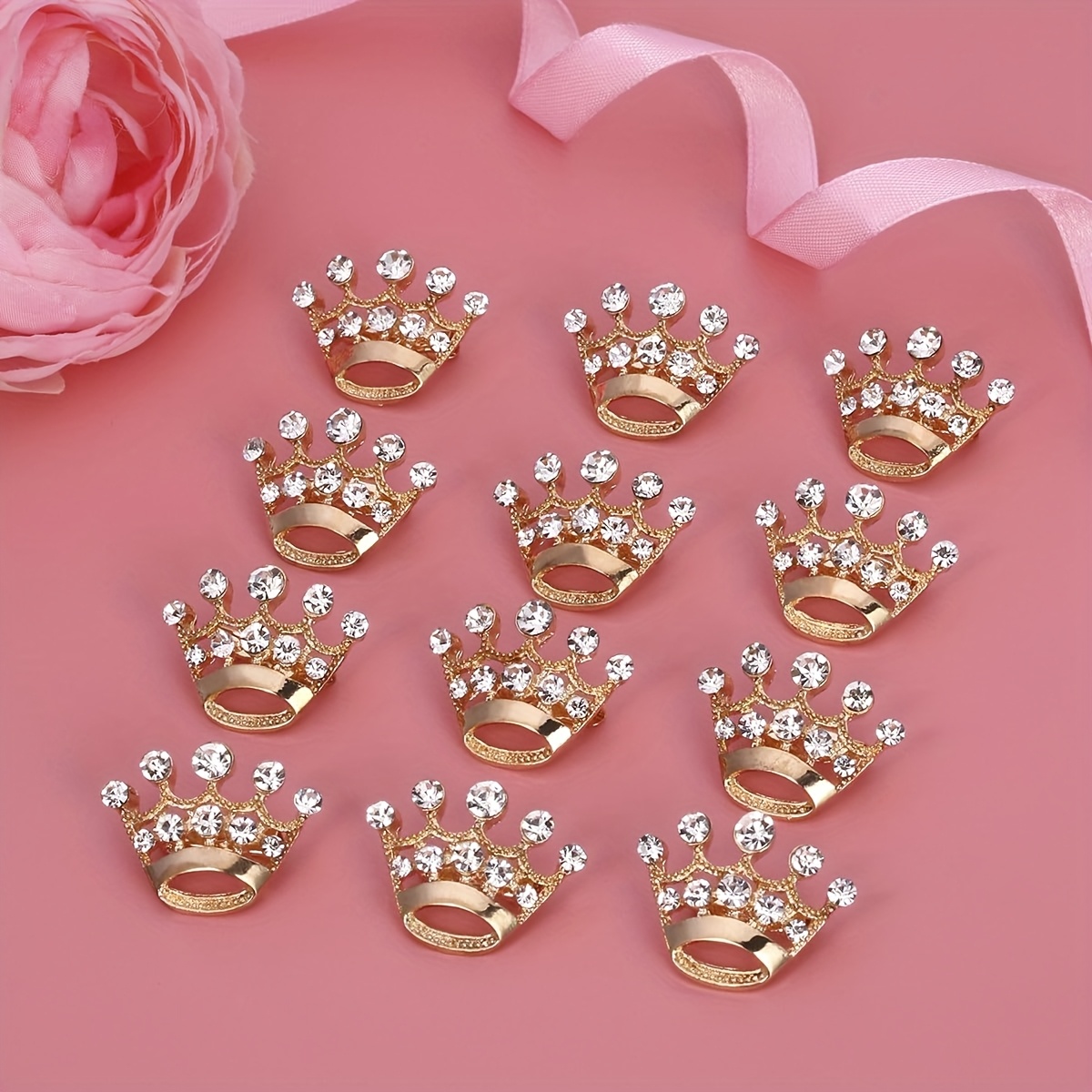 E-shop 12 Stück Einfacher Stil Krone Nadeln, Legierung Party Tiara Corsage mit künstlichen Edelsteinen, vielseitiges Accessoire für tägliche & Party