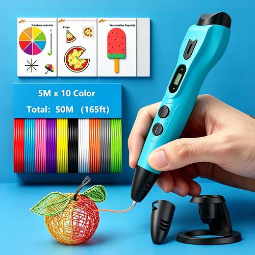 3dlnk new 3d printing pen no clogging nozzle pla filament 10 colors x5m each total 50m 165ft with portable storage bag and color gift box packaging 3dlnk perfect gift for