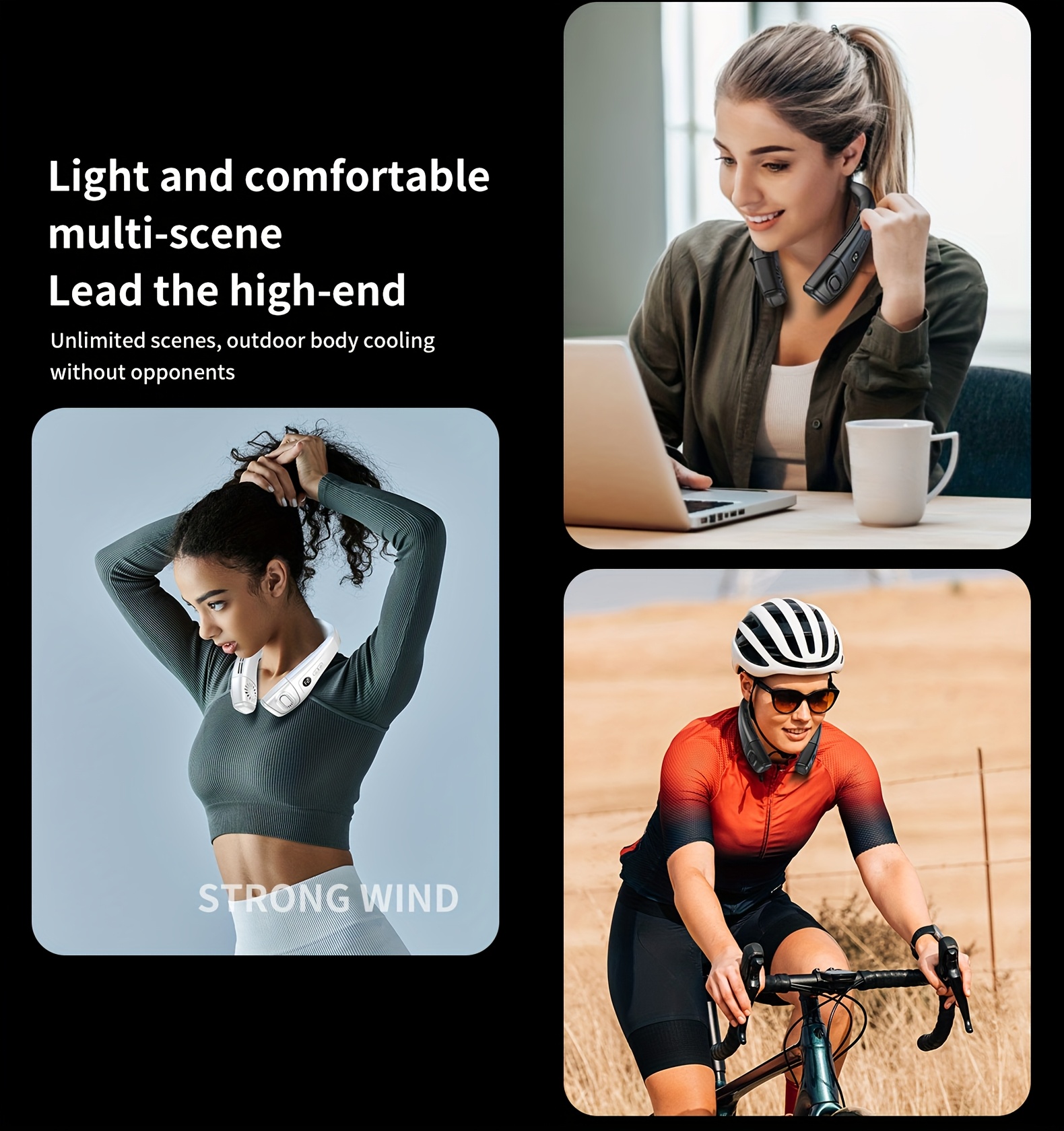 2025 Ergonomic Neck Fan, a Wearable Fan That Blows Air from The Back, a 2-In-1 Portable Rechargeable Cooling Neck Fan, Featuring 360° Bladeless Cooling for Personal Use, Lightweight Design Suitable for Travel, Work, And Outdoor Activities.