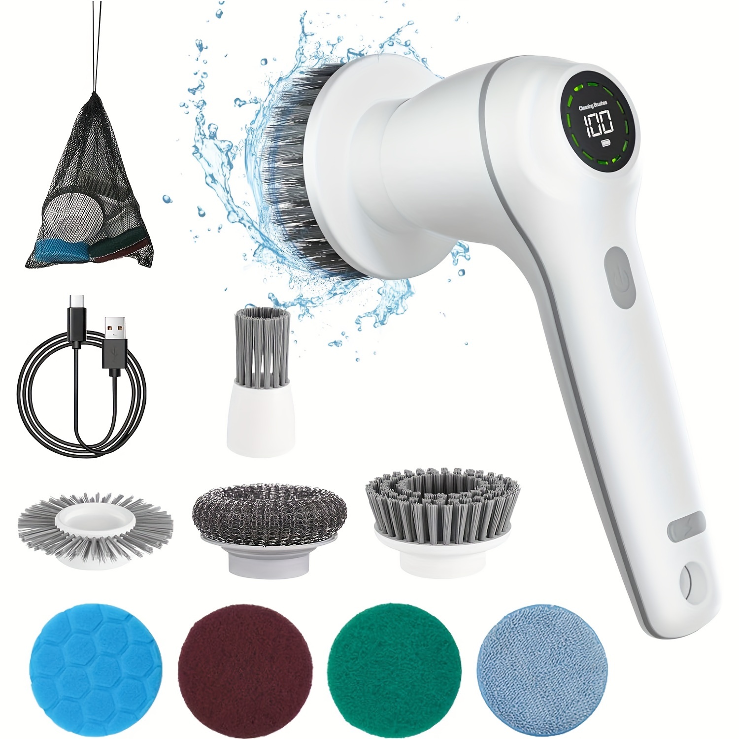 

Handheld Electric Spin Scrubber, Cordless Shower Scrubber With 8 Replaceable Brush Heads, Led Display, Bathroom Cleaning Brush With 2 Speeds For Kitchen Car Tile Tub Floor