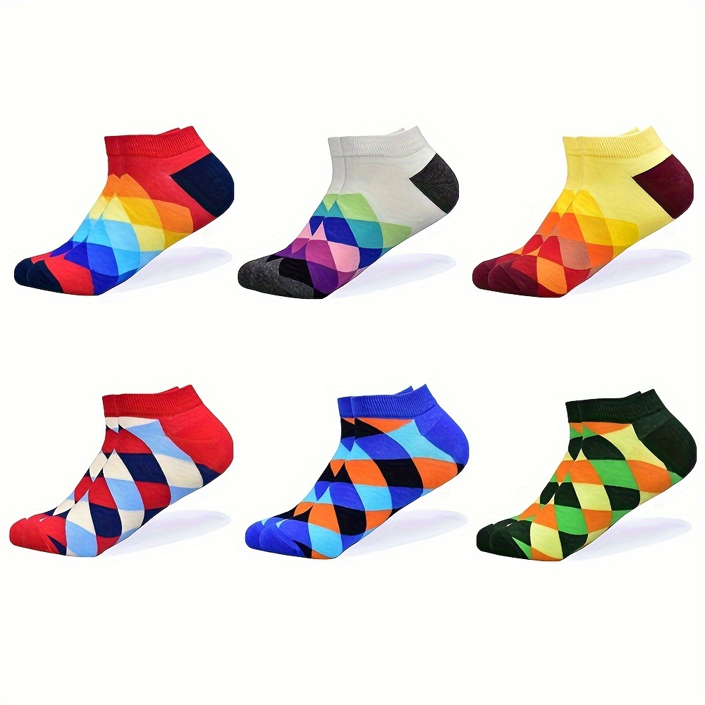 Image of 6 Pairs Of Fun Colorful Plaid Men's Socks, Comfortable Breathably Soft Novelty