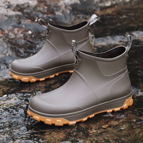 mens casual fashion outdoor chelsea rain boots high quality with thickened treaded sole for anti slip and wear suitable for hiking camping gardening travel essential for rainy weather