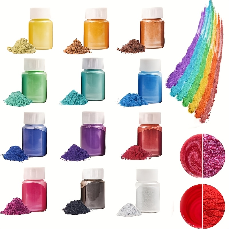 

Kit de 12 Poudres de Mica pour Résine Époxy & Artisanat - Bouteilles de 10g, Pigments Scintillants pour DIY, Fabrication de Bougies, Peinture & Plus