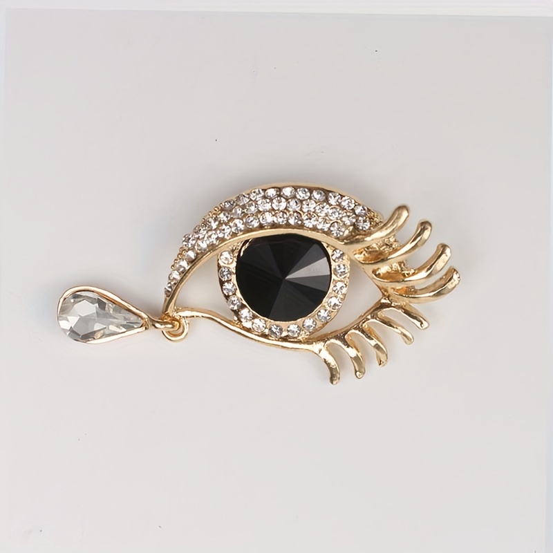 Image of Vintage Sparkling Rhinestone Evil Eye Brooch With Teardrop Pendant, Metal Brooch Pin, Women's Coat Scarf Bag Additions, Wear