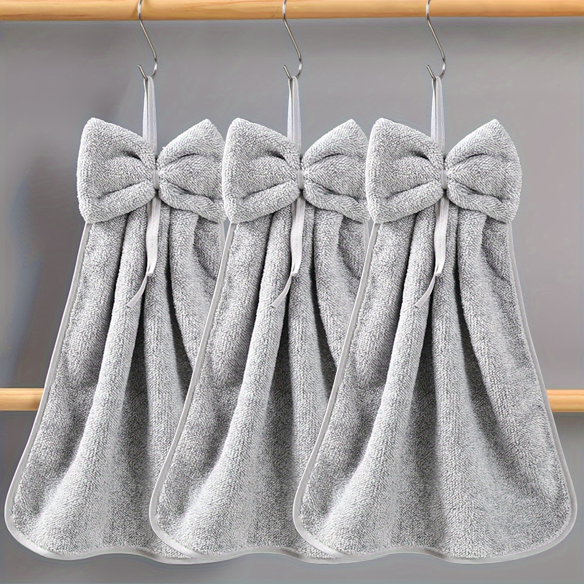 Wk 's Breath Bow Hanging Towel Hand Towel/ 3pcs Set Bow Hanging Towel Coral Fleece Quick-dry Hand Towel With Hanging Loop, Absorbent Soft Towel, Kitchen Cleaning Cloth, Bathroom Supplies, Tea Towel
