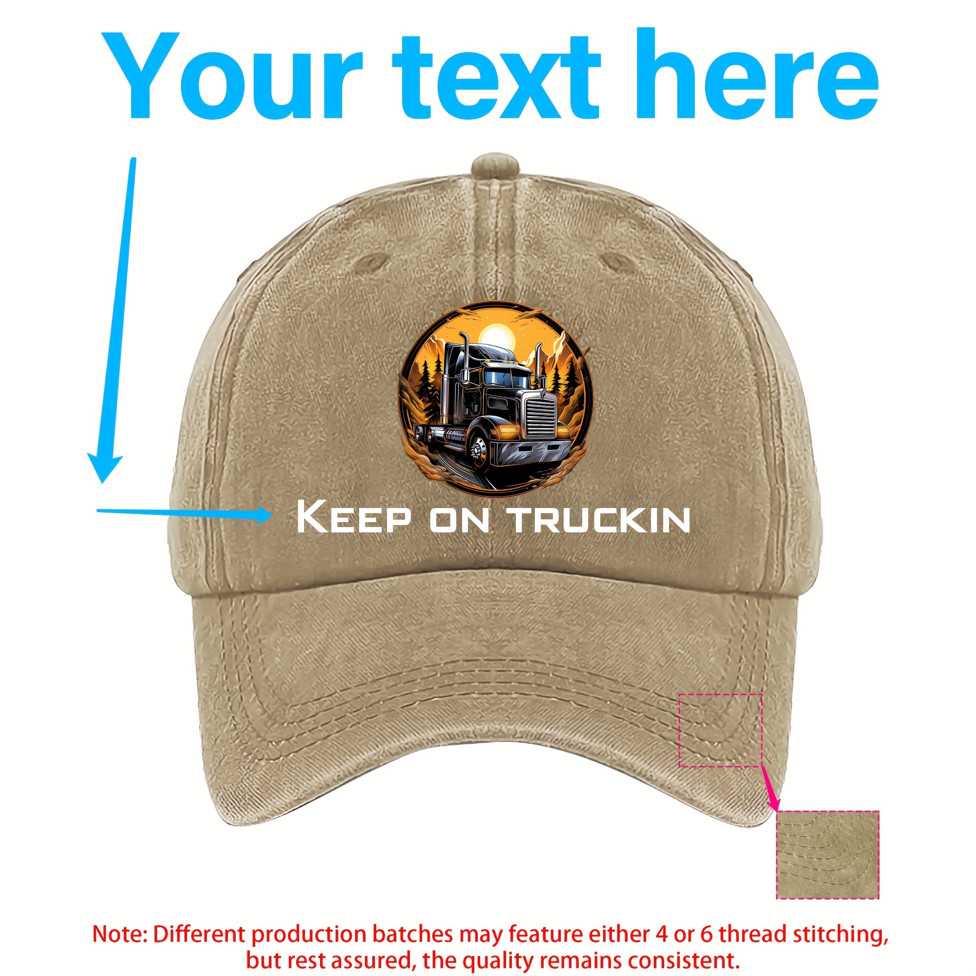 

1pc Men's Customized Washed Retro Baseball Cap, Customizable Your Text In Front, Truck Theme