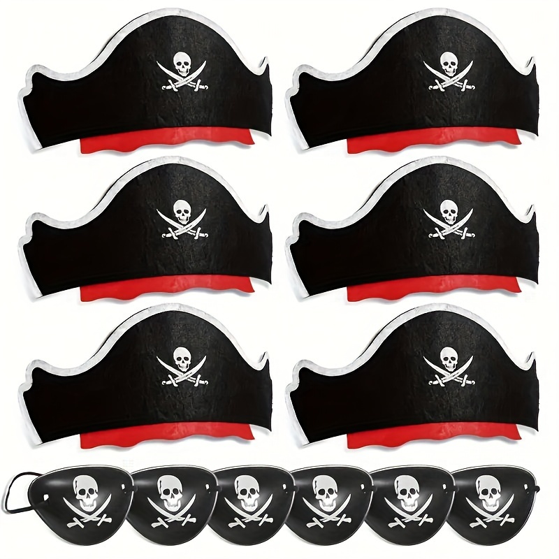 

12-piece Halloween Pirate Hat & Eye Mask Set - Felt Party Accessories For Costume Parties, Hand Wash Only