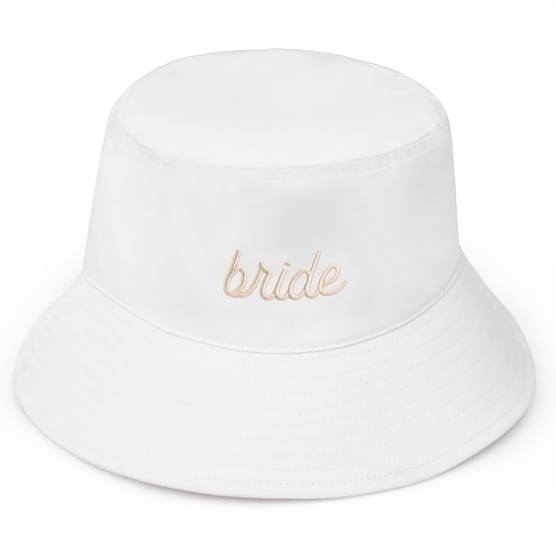 Image of Women' Cotton Bridal Fisherman Hat With Embroidered "bride" Design - Elastic Moisture-wicking Sun Hat For Weddings, Beach, Golf, Fishing & Outdoor Activities, Fishing Hat