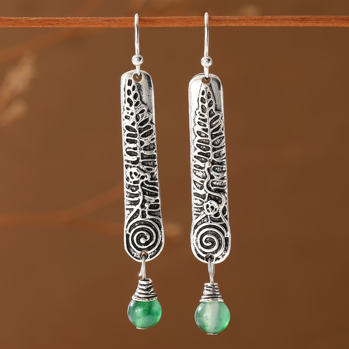 TEMU Vintage-style Distressed Embossed Long Ethnic-style Pendant Earrings, Suitable For Banquets, Parties, Gifting To , And Daily Commuting Wear