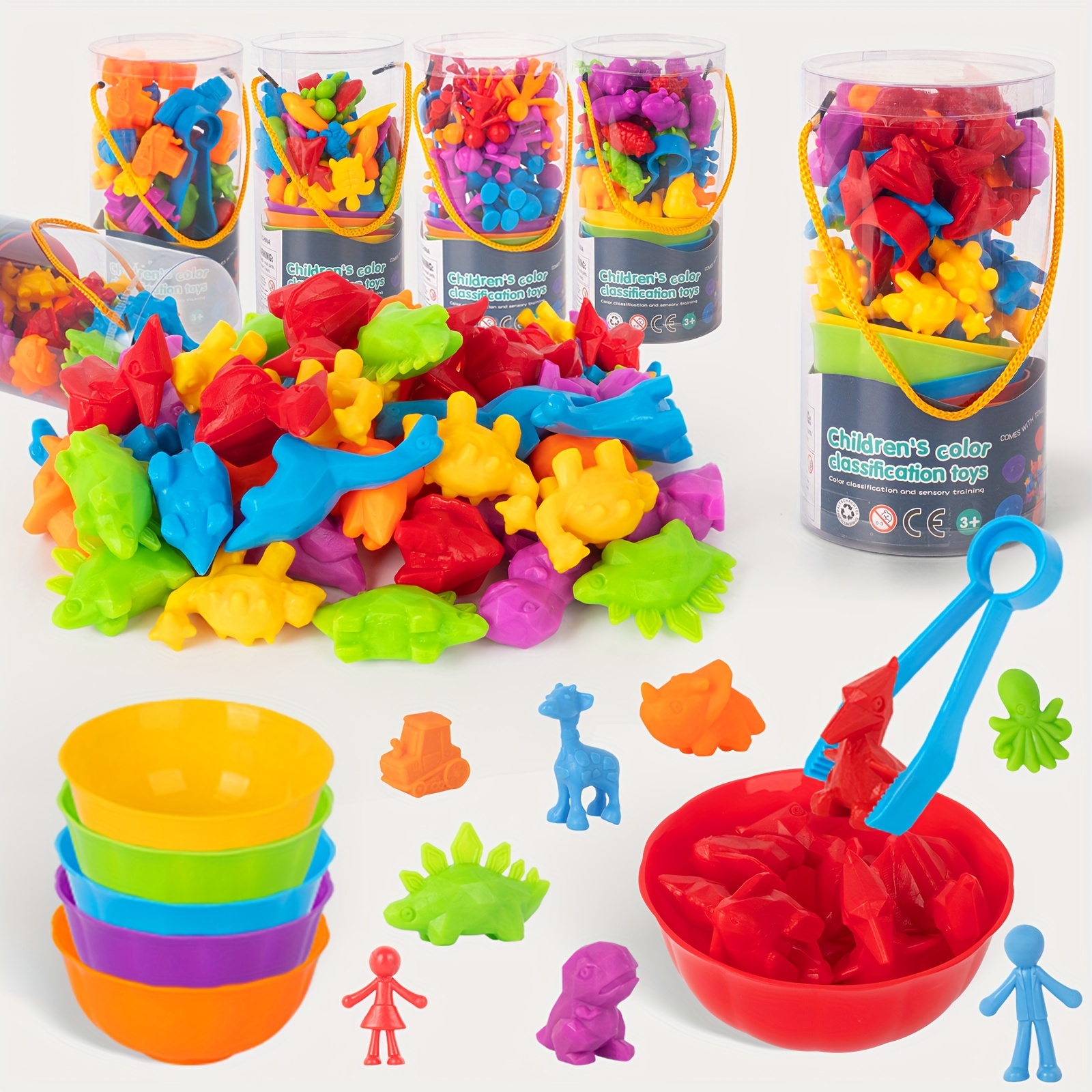 

Cartoon Dinosaur/doll/marine Life/wildlife/vehicle Shapes Montessori Counting & Sorting Toy Set With Colorful Bowls - Stem Educational Game, Perfect Holiday Gift