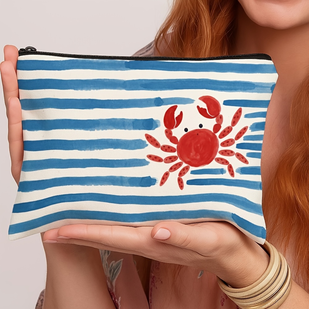 TEMU 1 pz. Trousse per Trucco a Tema a Forma di Minimalista, Pochette con Cerniera - Stile , Blu Moderno, Design , Stampa , Organizer per Trucco e