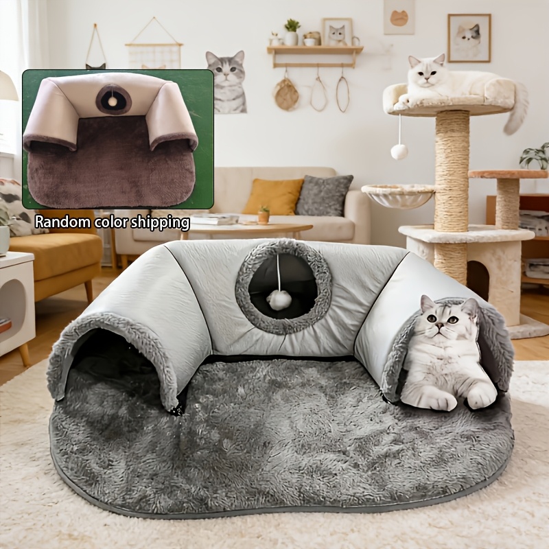TEMU Popular U-shaped Cat Play Tunnel, Bite-resistant And Durable, -one Mat With Game Pad, , And Non-slip Mat, Soft And Skin-friendly, Suitable For