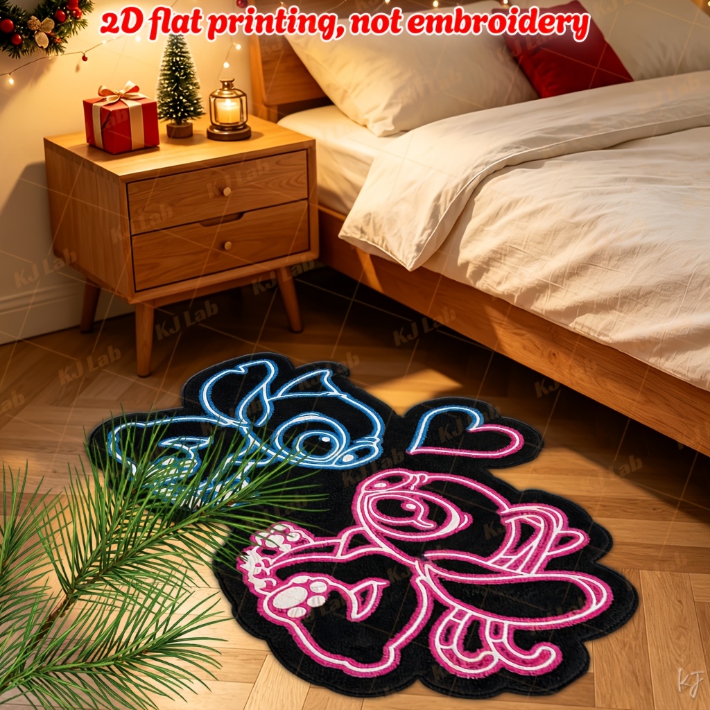 TEMU 2d Flat 1pc Wavy Irregular Floor Mat Yx298 - Stitch And Neon - Warm And Cute Rectangular Carpet, Soft And Comfortable, Suitable For Bedroom,