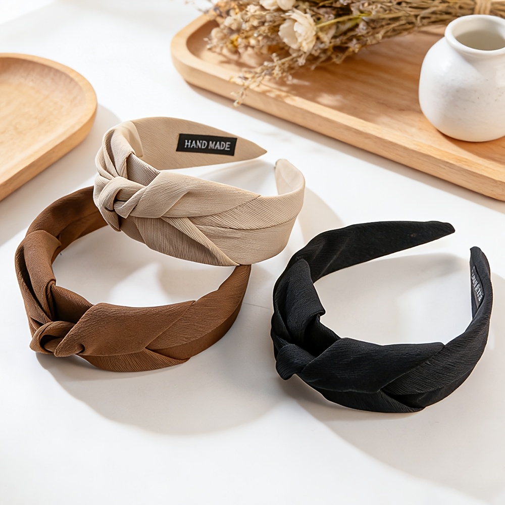 Image of 3pcs Knotted Fabric Headband Wide-brimmed Headband For Women Suitable For Washing And Makeup Without Wetting Hair Versatile For Casual Attire, Travel, And Hair Styling.