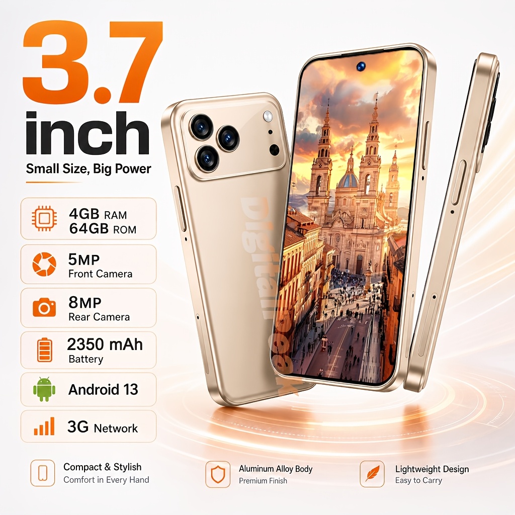 3.7 Inch Mini Smartphone - 4gb 64gb Rom, Small Pocket Phone 5mp Front Camera 8mp Rear Camera 2350mah Battery 3g For Kids Gift Elderly Hiking Maps