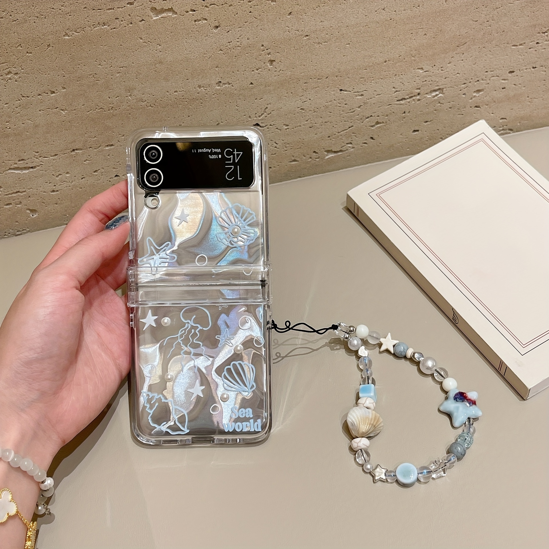 

Ocean Jellyfish Shell With Chain Suitable 4 5 6 Phone Case Folding High-end Creative Women's Model