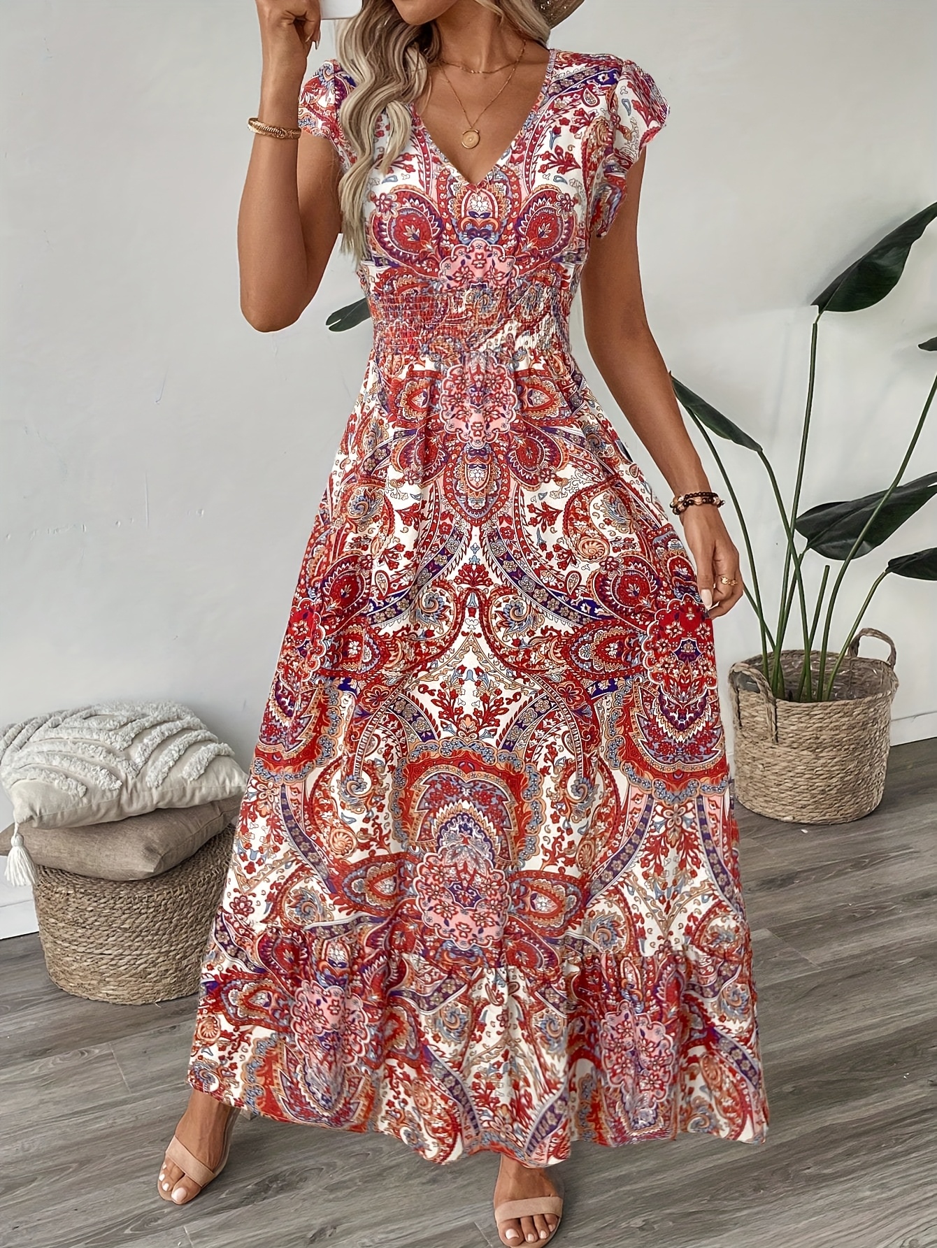 dp022037 vestido manga corta cuello estampado mujer Temu El Salvador