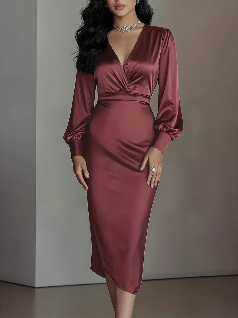 satin lantern sleeve dress Bodycon Square Neck Satin Short Wedding Dresses with Lantern Sleeves Diamond White / 4