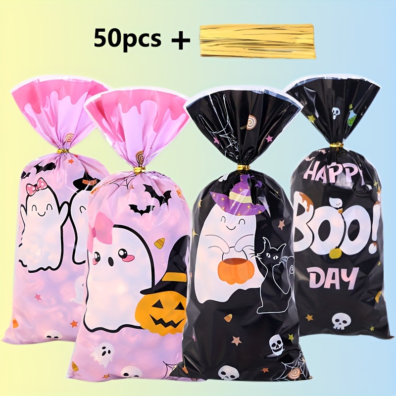 

50 Pcs Halloween Themed Candy Bags With Ghosts And Pumpkins - Perfect For Parties And Gifts