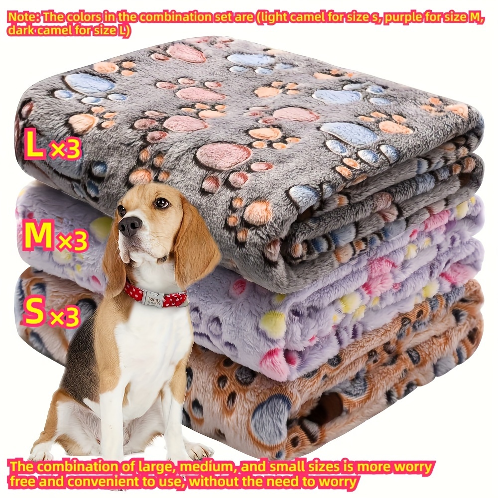 TEMU 3pcs Pet Blanket Mixed Color Blanket, Autumn Winter Blanket, Warm Soft Dog Cage Blanket, Dog Paw Pattern, Halloween, Christmas, Daily Gifts