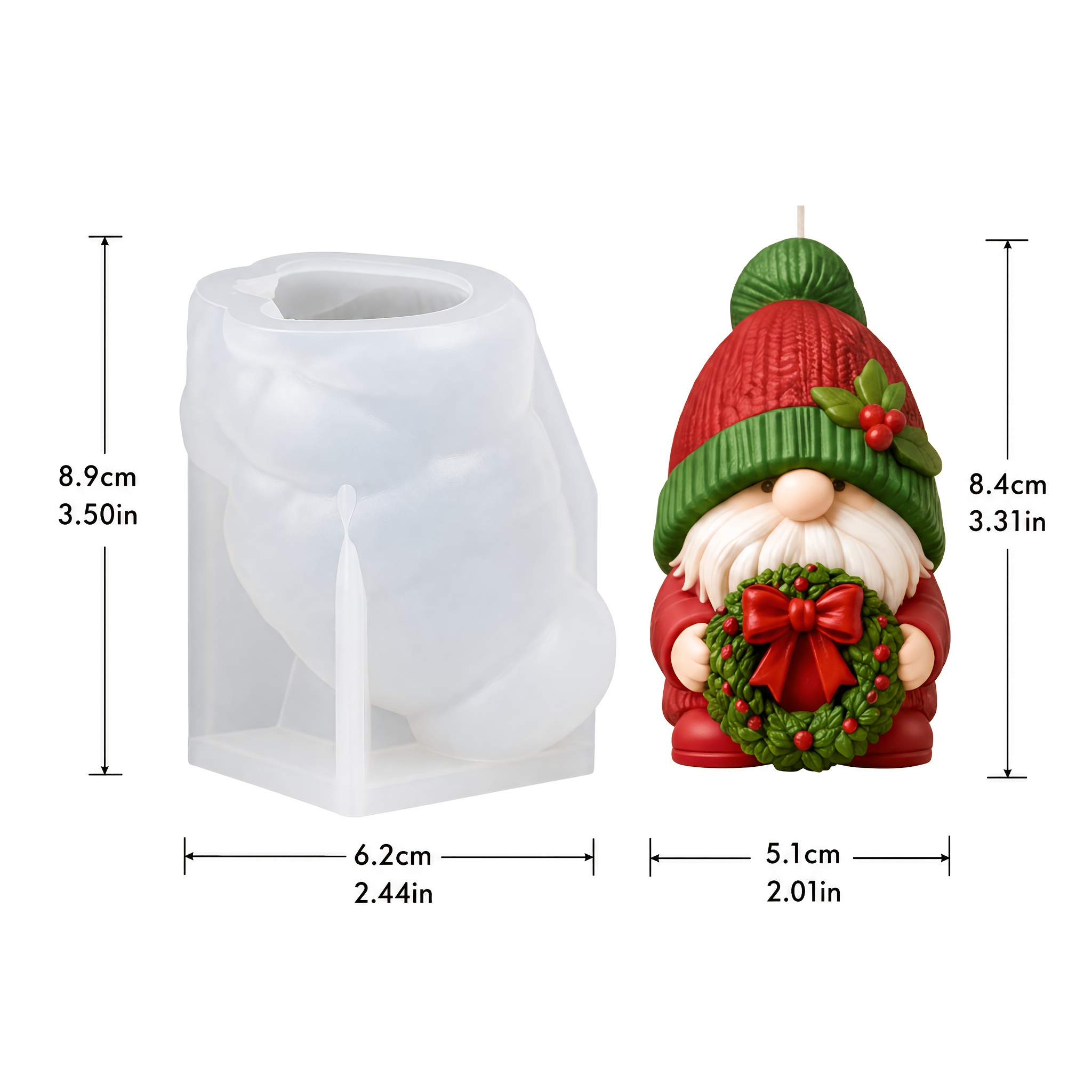 Image of Christmas Wreath Knitted Hat Gnome Silicone Mold, Faceless Gnome Candle Mold - Resin Casting Molds - Resin Plaster Diffuser Stone Ornament Mold, Christmas Home Desktop Decoration Craft Mold