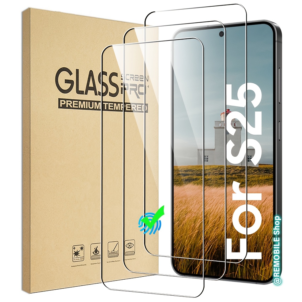 

Lot de 3 Protecteurs d'Écran en Verre pour S25, Déverrouillage par Digitale, Étui Transparent HD Anti-Rayures, Protection Complète en Verre Trempé pour S25+ Plus