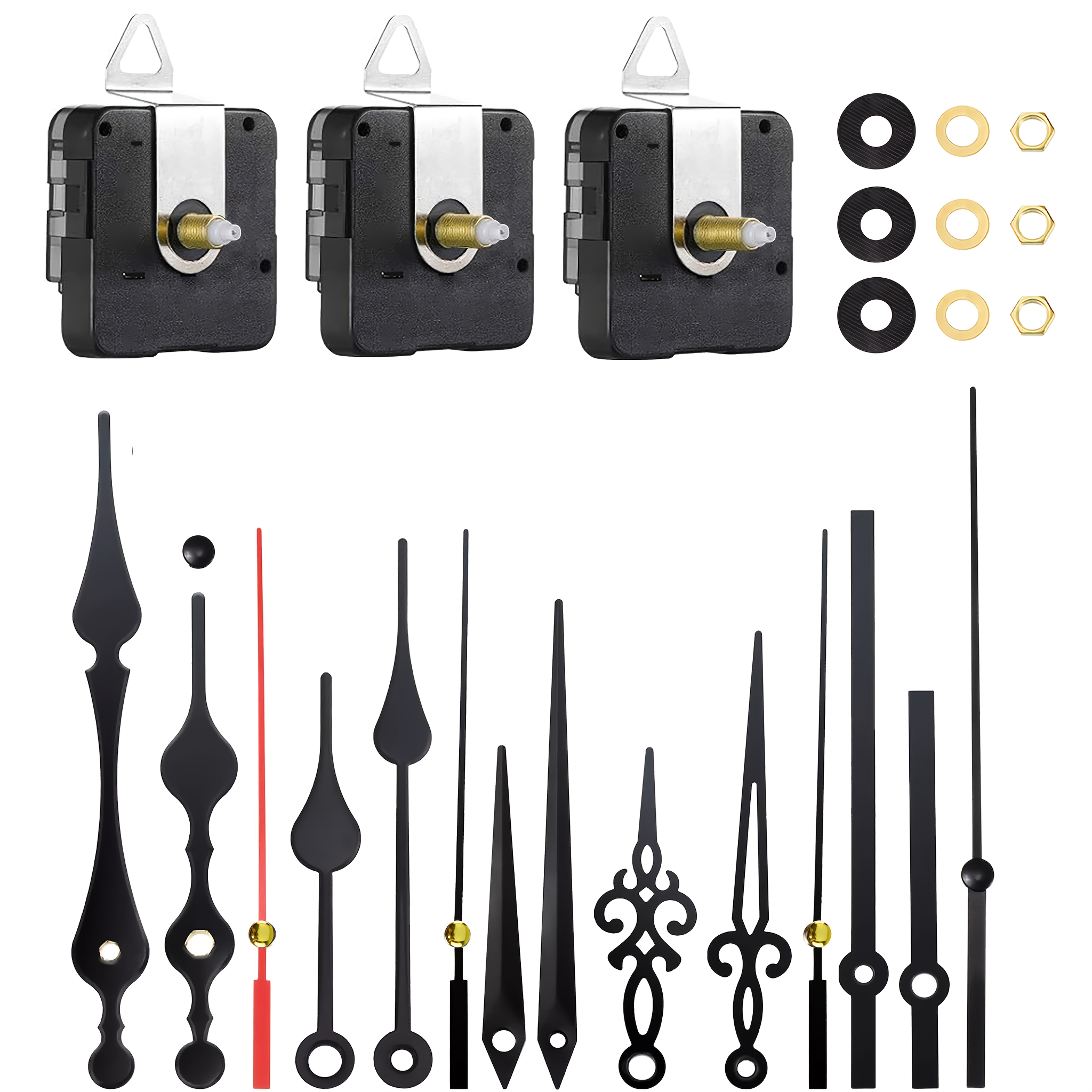 TEMU 3 Set di Kit Orologio al Quarzo Silenzioso, Lunghezza Asse: 16Mm 20Mm 23Mm, Inclusi 5 di Aste dell'Orologio, per Riparazione e Sostituzione di