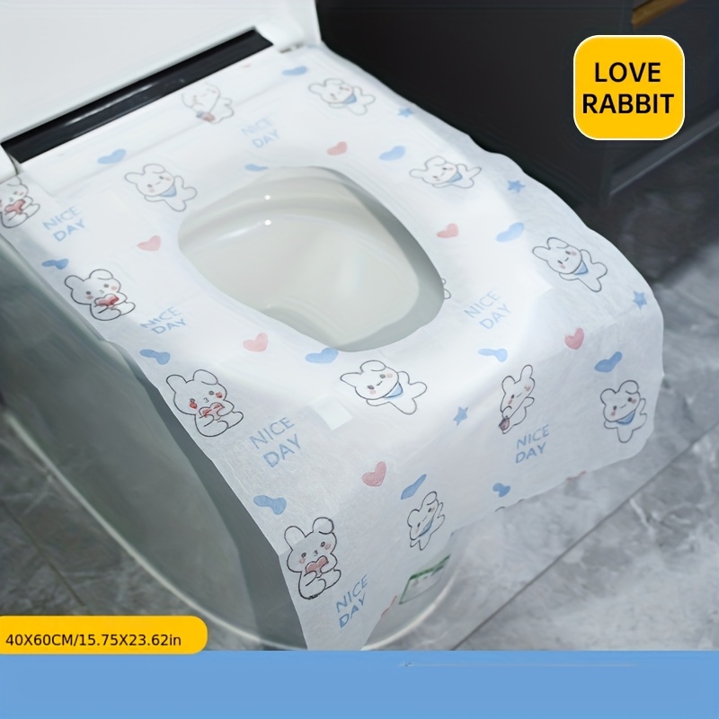 Image of 10-pack Disposable Toilet Seat Covers | Extended, Waterproof, Dust-proof With Cute Rabbit Design, Ideal For Public Restrooms, Travel, Airplanes, Hotels, Home - Bathroom Accessory