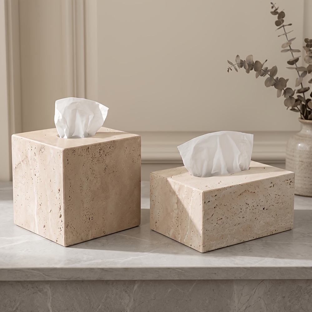1pc Light Luxury Marble Tissue Box, Hand Towel Box, Countertop Home Living Room Bathroom Creative Hotel Tissue Dispenser