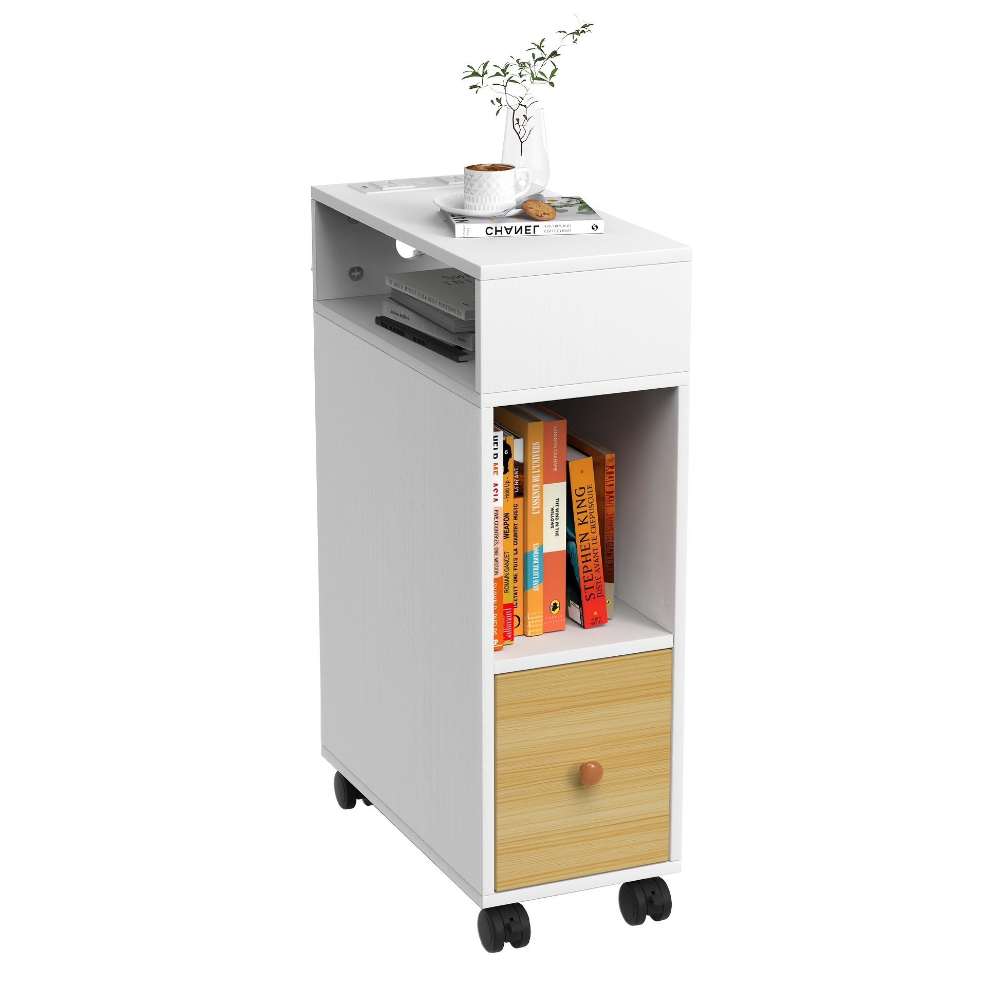 Small Side Table, Narrow Bedside Table, Bedside Table With Open Compartment And 3 Drawers, Living Room Side Table With Storage Space, Bedroom/living Room Bedside Table/bedside Console