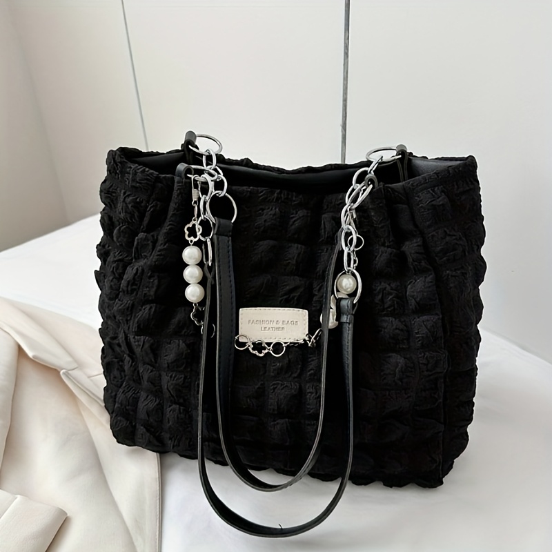 TEMU And Sweet Pleated Shoulder Bag, Large Capacity Tote Bag For And Commuting, Stylish Women's Soft Handbag, In
