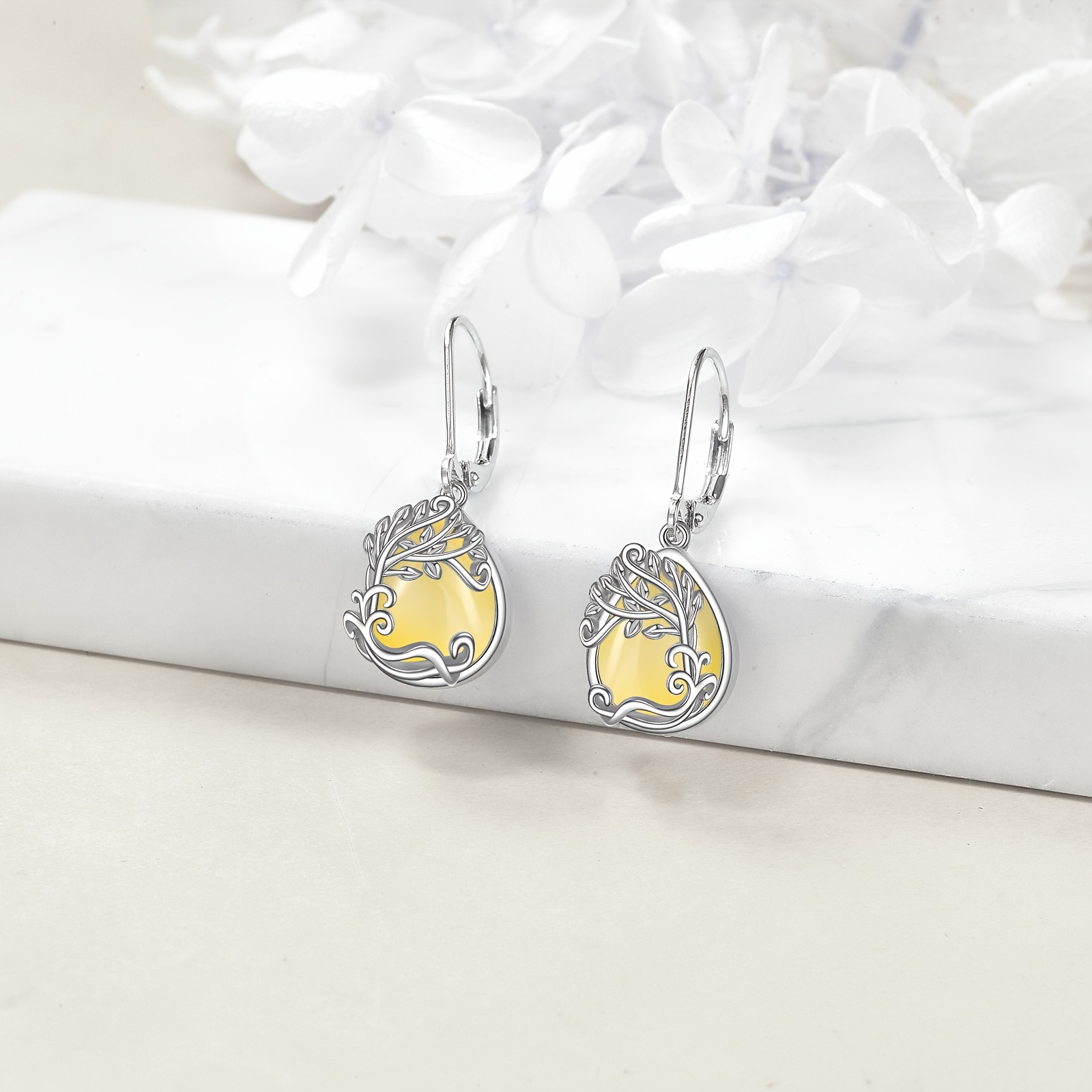 925 sterling   of life yellow agate drop dangle teardrop earrings tree of life leverback earrings for women jewelry gifts Product details 4