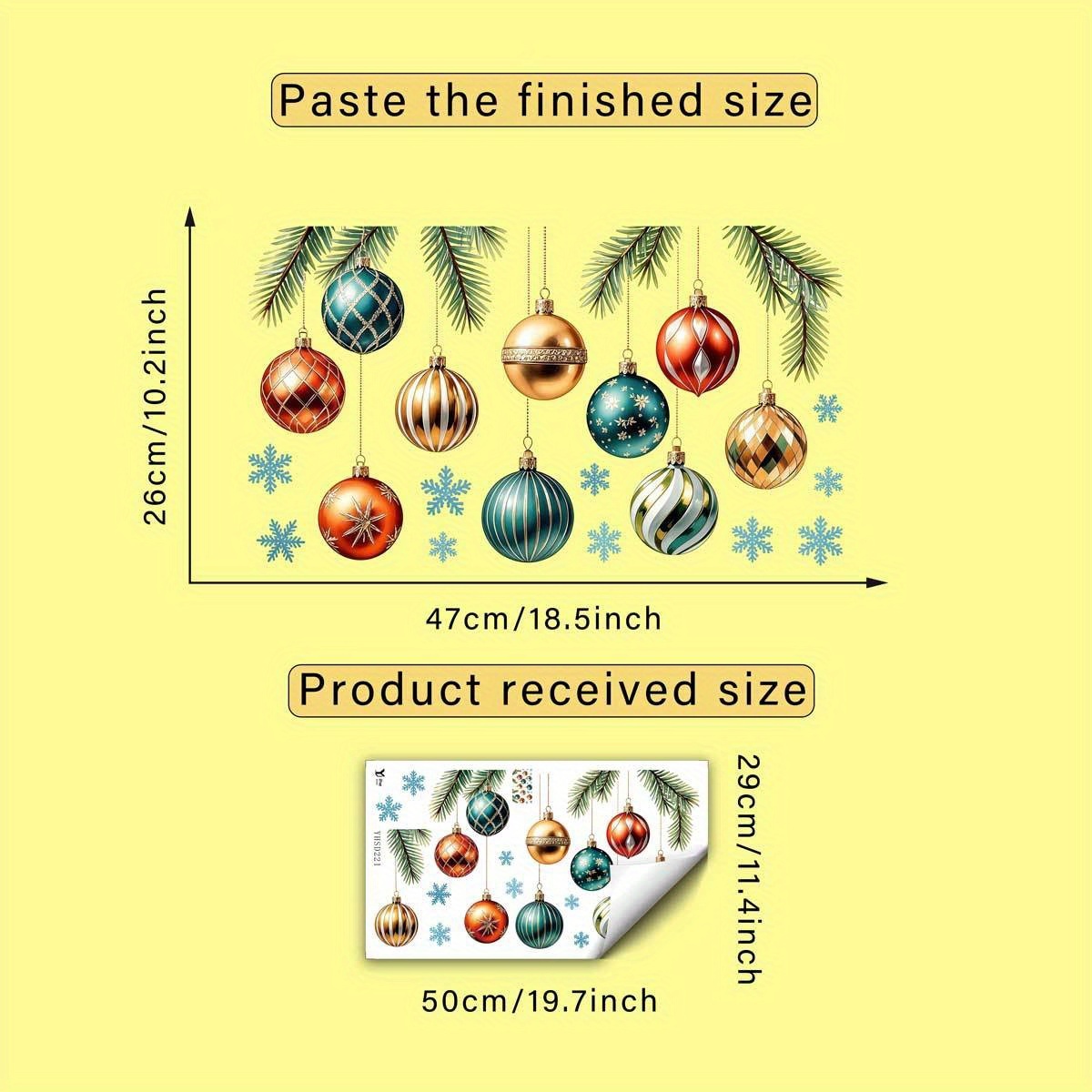 TEMU 1 stuks kleurrijke kerstbal en sneeuwvlok raamstickers voor Kerstmis, creatieve zelfklevende verwijderbare dubbelzijdige PVC glas stickers,