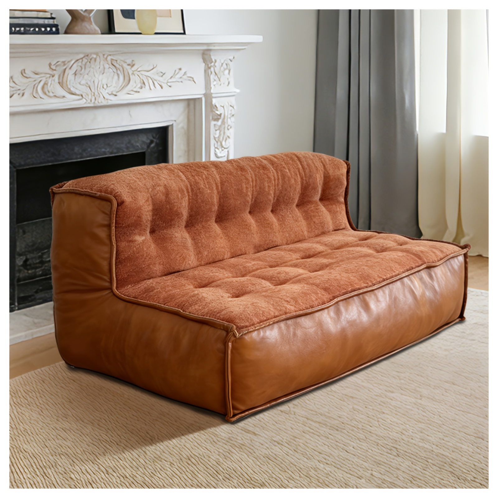 brown fireplace lazy floor sofa exquisite retro style sofa durable and comfortable fabric suitable for placement in apartment living rooms and reading corners for relaxation and rest