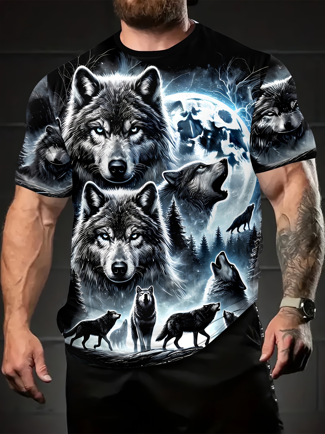 mens wolf pack   graphic t shirt breathable comfortable short sleeve round neck machine washable   summer outdoor sports casual   outdoor sports shirt   design   wolf shirt black 0