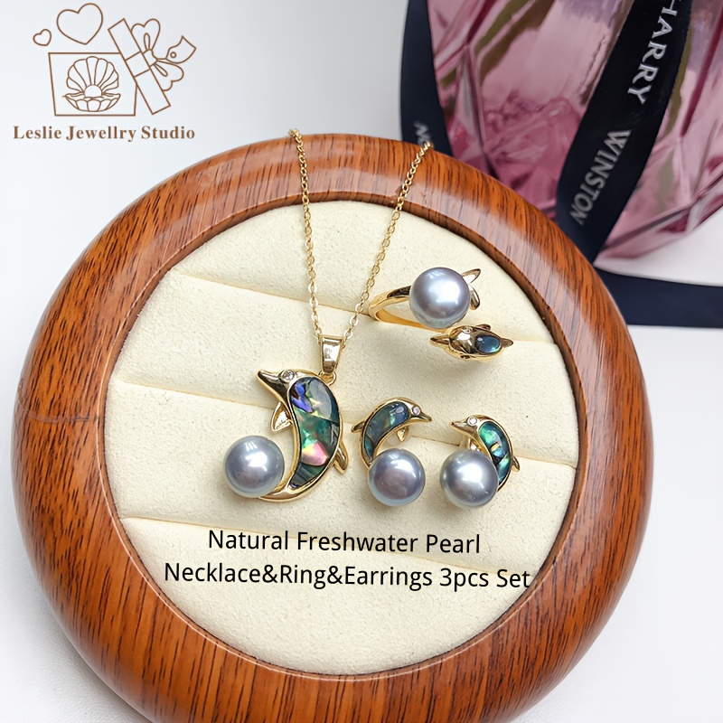 Freshwater Pearl Dolphin Jewelry Set, August Birthstone