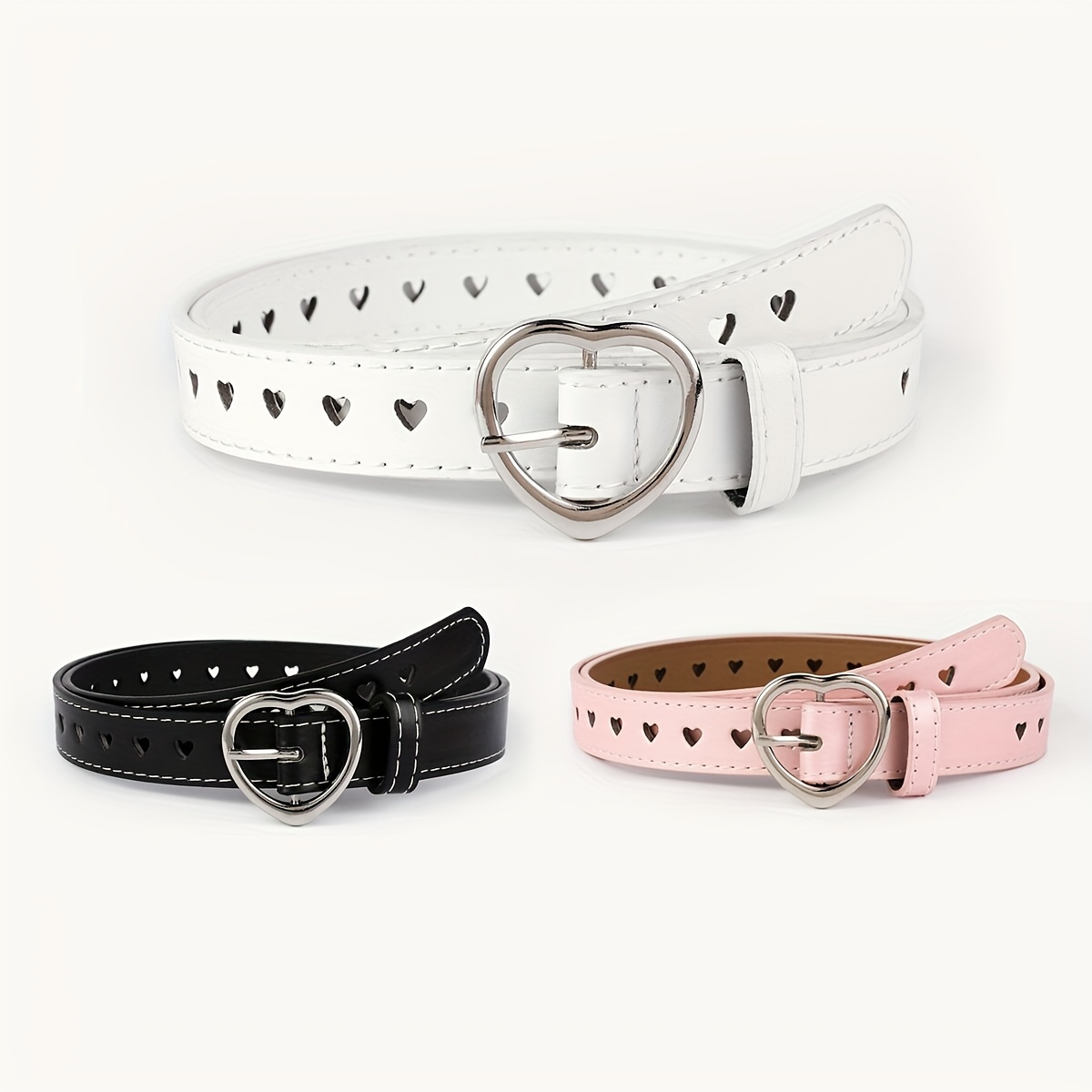 

Trendy Heart Buckle Belts Black Cute Eyelet Pu Leather Belt For Women Casual Jeans Pants Waistband Valentine's Day Gift