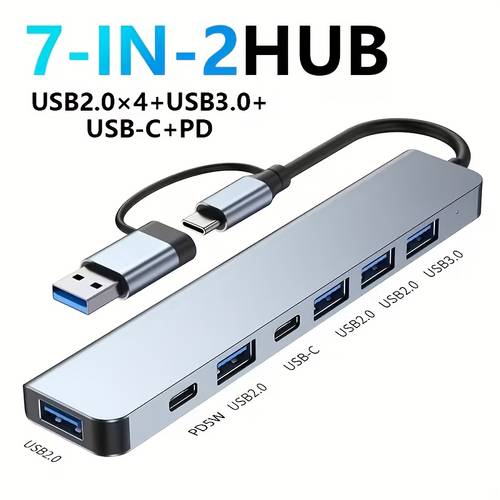 7 in 1 hub multi port smooth collaboration suitable for video and audio output of phones tablets laptops usb and type c ports