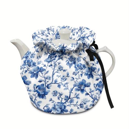 vintage floral blue vine pattern teapot cover universal dust cover for teapots essential for elegant ladies afternoon tea a must have accessory for tea sets flower teapot cover with drawstring fastener made of durable and reusable polyester