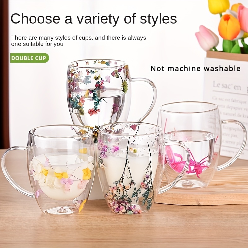 Double Wall Glass Coffee Mugs - Dried Flowers Insulated Glass Coffee Cups  with Anti-Scalding Handle, Heat Resistant Cups for Juice Milk, Anti Scald  Glass Teacups, Gifts for Women : : Home