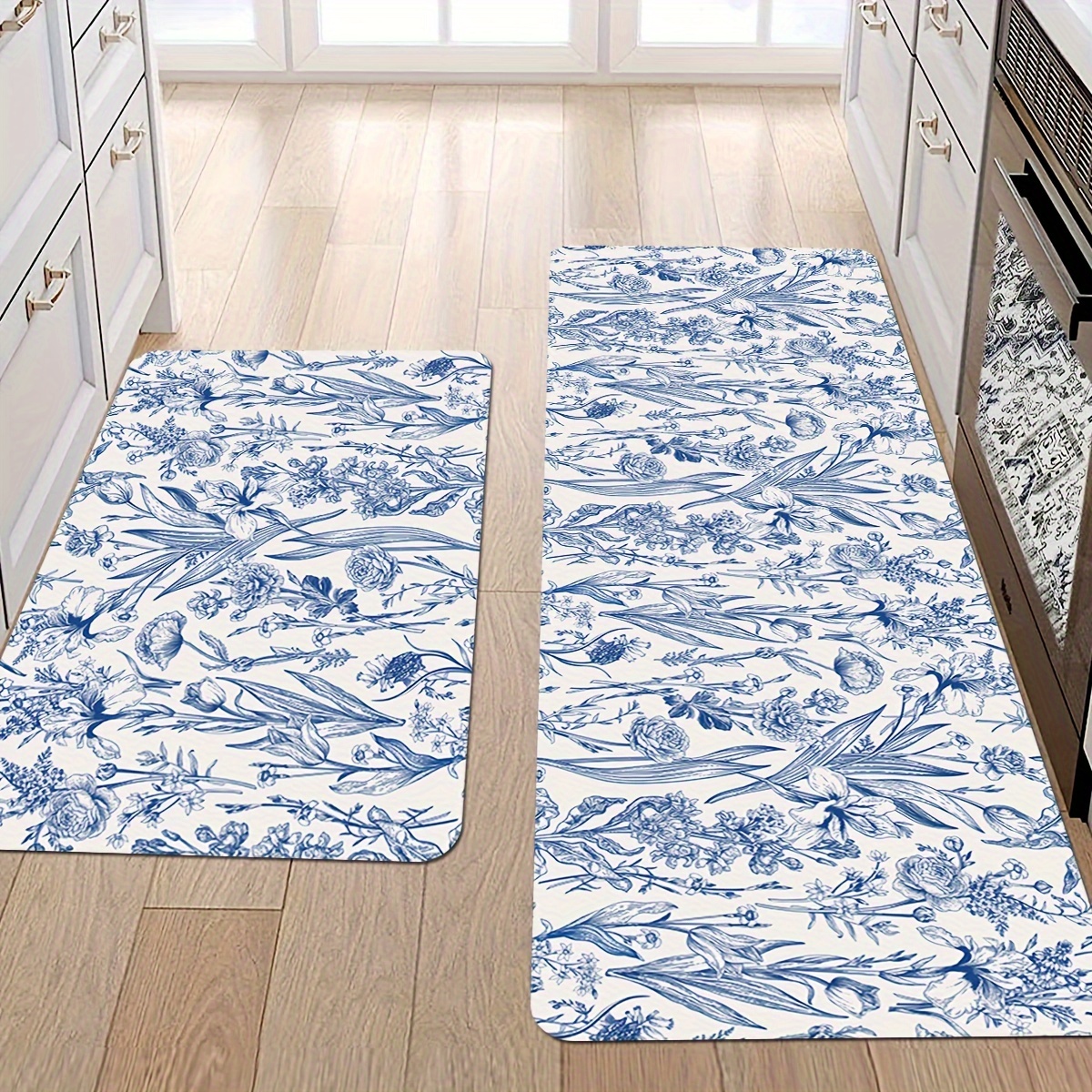 

Chic Floral Kitchen Rug With Non-slip Backing - Stain Resistant, Lightweight Polyester Floor Mat For Indoor/outdoor Use, Entrance, Laundry & Bathroom, Best For Christmas, Thanksgiving